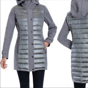BCBGENERATION Water-Resistant Hooded Softshell Long Puffer Jacket